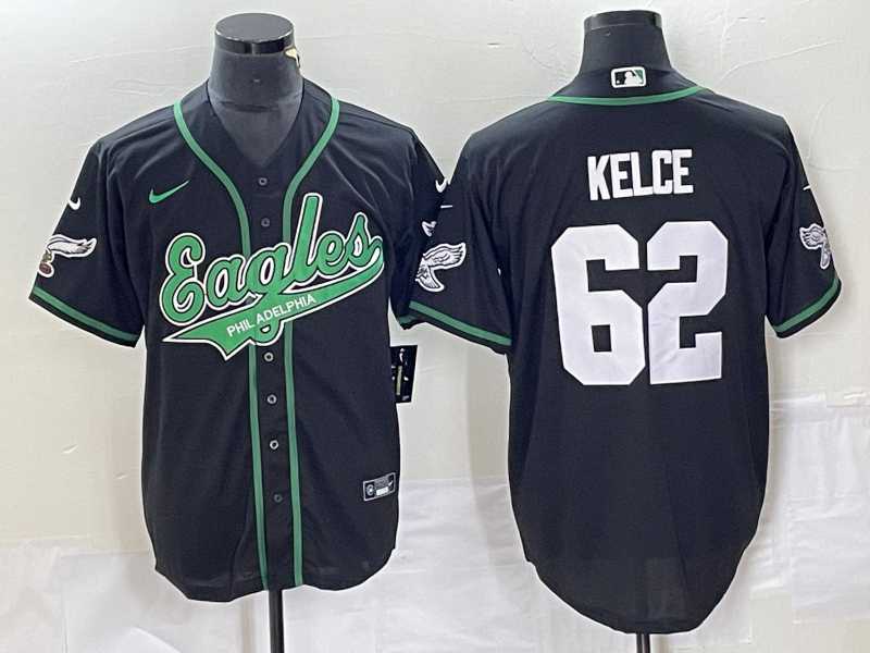 Mens Philadelphia Eagles #62 Jason Kelce Black Cool Base Stitched Baseball Jersey